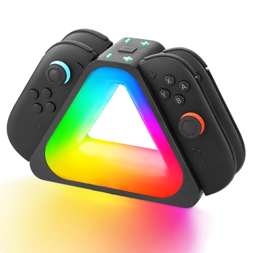4-in-1-Ladestation für Nintendo Switch 2 – RGB-Lichter (7 Farben), USB-C PD Schnellladung mit Kabel, lädt 4 Joy-Con-Controller, tragbares Reisedesign