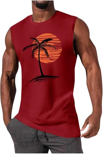 iudam Tank Top Herren Ärmelloses Baumwolle Sport Tops mit Printed T Shirt Unterhemden Muskelshirt Männer Fitness Gym Trägershirts Tee Tops,Rot,L