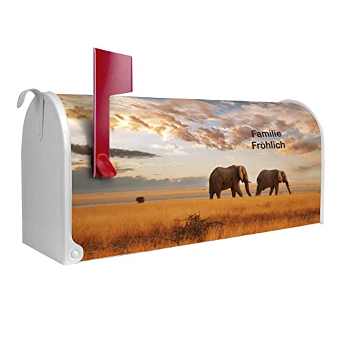banjado® Amerikanischer Briefkasten individualisiert - US Mailbox/Letterbox mit Motiv Elefanten 51x22x17cm - Postkasten Stahl aus Amerika – Briefkasten amerikanisch pulverbeschichtet