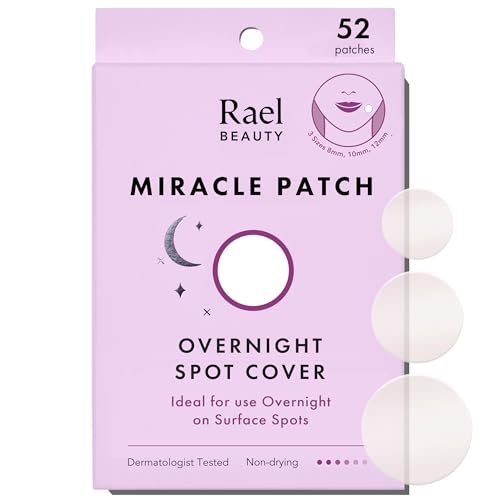 Rael Pickel-Patches, Miracle Overnight Spot Cover – Hydrokolloid Anti-Akne Pflasterfür Gesicht, Pickel und Unreinheiten extra, absorbierende Abdeckung, alle Hauttypen 3 Größen (52 Stück)