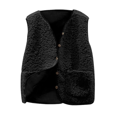 Weste Damen Kurz Ärmellose Fleeceweste Teddy Fleece Plüschweste Herbst Winter Warm Steppweste mit Knöpfen Elegant Einfarbig Winterweste mit Taschen Locker Übergangsjacke Leicht Cardigan Jacke