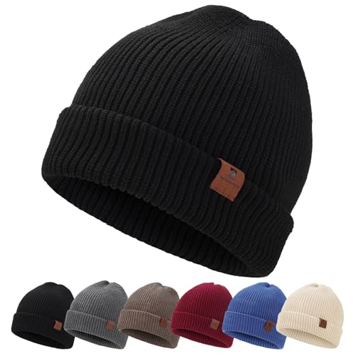 BARFULKER Winter Beanie Mütze Herren Damen Strickmütze Warm Gefüttert Wollmütze Winddichte Wintermütze Dehnbare Laufmützen Weiche Sportmütze Unisex Hat,Einheitsgröße,Schwarz