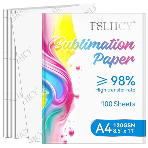 Sublimationspapier A4 für Baumwolle, T-shirt, Tassen, Glass, 100 Blatt, Sublimation Paper 120 g/m² Kompatibel mit Inkjet Drucker Sublimationsdruckern 210 x 297 mm