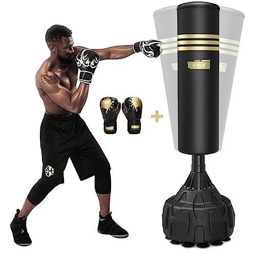 Dripex 165cm Freistehender Boxsack Standboxsäcke, MMA Boxpartner Boxing Trainer Heavy Duty Punchingsäcke Boxsack mit 12 Saugnäpfen und Handschuhen