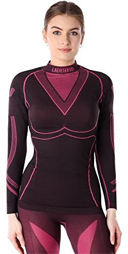 Ladeheid Thermounterwäsche Damen Funktionsunterwäsche Langarm Shirt Thermoaktiv LAGI004 (Schwarz/Rosa, M)