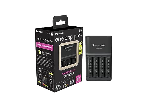 eneloop pro SmartPlus Ladegerät, für 1-4 AA/AAA NI-MH Akkus, 2 Stunden Ladezeit, 10 Sicherheitsfunktionen, inkl. 4 eneloop pro AA Akkus (2500 mAh)