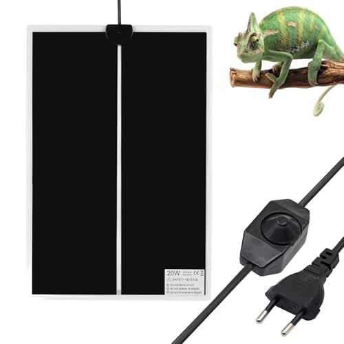 MUYIRTED Terrarium Heizmatte 20W, Reptil Heizmatten Mit Schalter, wasserdichte Heizkissen Für Amphibien, Eidechsen, Schlangen, Geckos, Schildkröten, Haustiere, 42x28CM