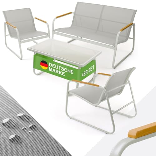 Blumtal Gartenmöbel Set 4er - Balkonmöbel Set für 4 Personen - 2 x Sessel + 1 x Bank + 1 x Tisch - Terrassenmöbel außen - Gartenlounge - Balkon Möbel - Möbelsets - Sitzgruppe Outdoor - Lounge Grau