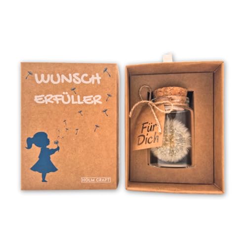 HolmCraft – Wunscherfüller I Echte Pusteblume im Glas mit Geschenkbox I Handgefertigt I Perfekte Geschenkidee für jeden Anlass I Geschenke für Frauen, Freundin, Geburtstag & Hochzeit