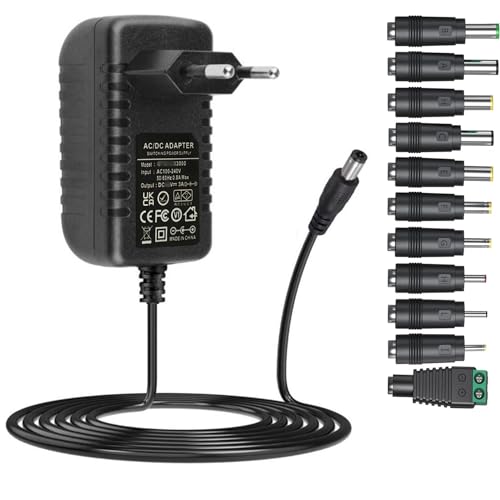 DC24V 2A Netzteil Ladegerät mit 11 DC Stecker Spitzen AC auf DC 24V 2Amp 1.5A 1A Netzteil Konverter Transformator für LED Streifen Licht, Kameras PC Display Monitor Lautsprecher 24V Geräte