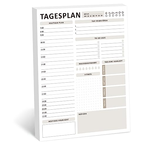 BIROYAL Tagesplaner Block DIN A4 ohne festes Datum (50 Seiten), Aufgaben, Termine, Notizen & Ideen, Daily Planner mit Übersicht&Habit-Tracker, To Do Planer für zu Hause & Büro