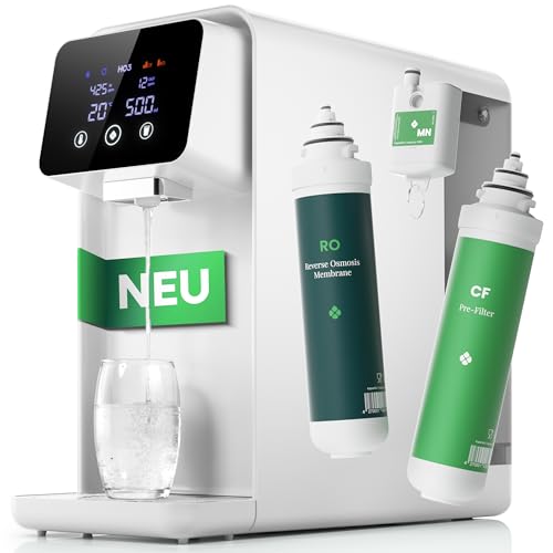 Neu HO3® Home One Auftisch Osmoseanlage für Trinkwasser mit 4 Temperaturstufen (RT, 50, 85, 95°C), 5 Stufen Wasserausgabe, mit Echtzeit TDS, MicroShield Filtertechnologie, Wasserfilter (Weiß)