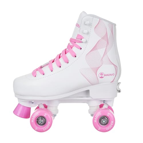 MADIVO Swirl Damen Klassische Retro Rollschuhe | Verstellbare Größe | ABEC7 Kugellager | Weiß Rosa Mädchen Classic Roller Skates Inliner Inlineskates | Gr. 31-34, 35-38, 39-42 (M (35-38))