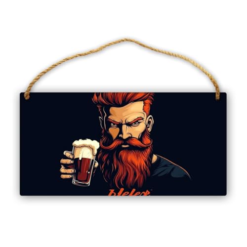Holzschild Aufhängen, Rothaariger Bärtiger Mann In Einem Bierladen Hält Ein Glas Bier In Der Hand, Für Oktoberfest Atmosphäre Dekorationen, 30 x 15cm