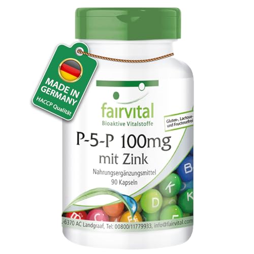 Fairvital | Pyridoxal-5-Phosphat 100mg - aktives Vitamin B6 P-5-P mit Zink - HOCHDOSIERT & VEGAN - 90 Kapseln