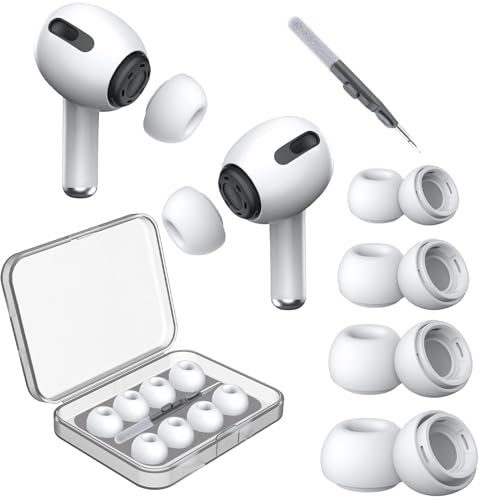 Ersatz für Airpods Pro Silikontips, 4 Pairs Kompatibilität mit Airpods Pro Ohreinsätze, Komfort Lärmminderung, mit Tragetasche + Reinigungsstift Geeignet für Airpods Pro Pro 2 Ersatzstöpsel(XS/S/M/L)