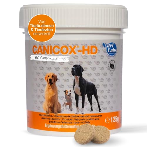 NutriLabs Canicox-HD Gelenktabletten für Hunde 50 Stk. - mit MSM, Chondroitin, Hyaluronsäure, Glucosamin & Teufelskralle - Gesundheitsprodukte für Hunde - Nahrungsergänzungsmittel Hund