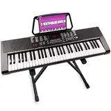 MAX KB4 - Digital Piano Keyboard 61 Tasten, Keyboard mit Ständer, Notenständer, 255 Sounds, 255 Rhythmen, 50 Demos, Aufnahmefunktion, Begleitautomatik, Keyboard für Anfänger - Schwarz