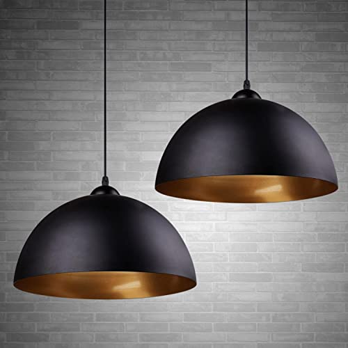 FRIDEKO HOME Modern Industrielle Pendelleuchte-2 x Vintage Hängeleuchte Ø30cm Breite Lampe Kronleuchter aus Eisen Hängelampe E27 Lampenfassung Deckenleuchte für Küche Keller Wohnzimmer-Schwarz Gold