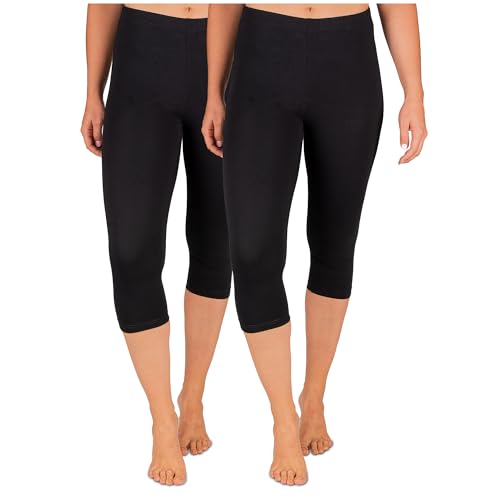 SES Capri Leggings Damen Schwarz (40/42) 2er Pack aus Baumwolle/blickdichte Damen Capri-Leggings/elastische Damen Leggins 3/4 lang Baumwolle/Damen Capri Leggings mit Perfekter Passform