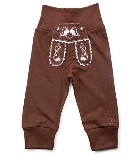 Schöneberger Trachten Couture Baby Stoffhose im Lederhosen Design – Babyhose mit elastischem Bund – Pumphose Kinderhose Bockkitz (110/116, Dunkelbraun)