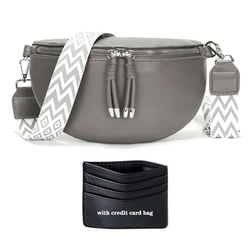 YISUOHOOM Kleine Umhängetasche Damen Crossbody Breiter Gurt Bauchtasche Damen Stylisch Gürteltasche Grau Kreditkartenpaket senden