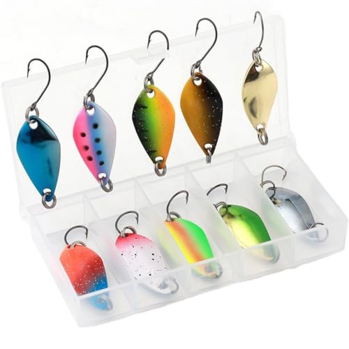 Forellenköder, 10 Stück Angeln Köder 2.5g/3.5g/5g Köderfisch, Forellen Spoon Set, Spoons Forelle, Angelzubehör mit Aufbewahrungsbox für Forelle Barsch Hecht Zander
