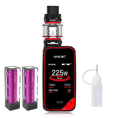 Elektronische Zigarette，Authentic Smok 225W X priv Kit mit Farbenfroh Screen, 8ml TFV12 Verdampfer und wiederaufladbaren 2*Efest Akku, kein Nikotin, keine Flüssigkeit (Schwarz Rot)