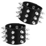 JIYIN 2 Stück Schwarz Nietenarmband Rock Punk Armband, Lederarmband Punk Besetztes Armband Nieten Armband Metal Spike Nietenbesetzter Rock Biker Stil für Herren Damen