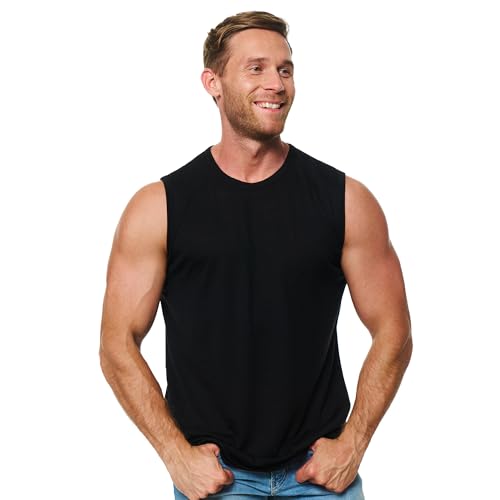 100% Merino Wolle Tshirt Herren - Merino Shirt Herren, Unterhemden Männer, Sports & Outdoor Gym Shirt (Medium, Black Tank)