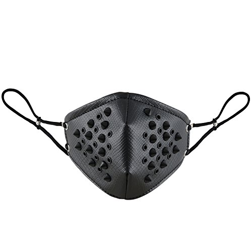 JewelryWe Steampunk Gothic Niet Masken Half Face Maske Sturmmaske Tarnmaske Skimaske Cosplay Leder Schwarz Unisex