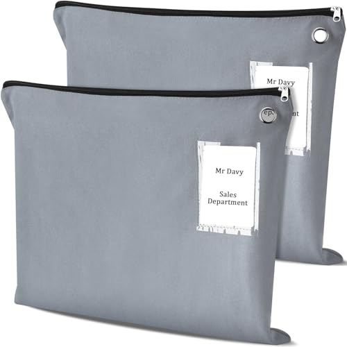 Humyoun Interoffice Versandtasche aus Segeltuch, 45,7 x 35,6 cm, große Reißverschlusstasche mit Öse, Interoffice Mail-Tasche, Grau, 2 Stück