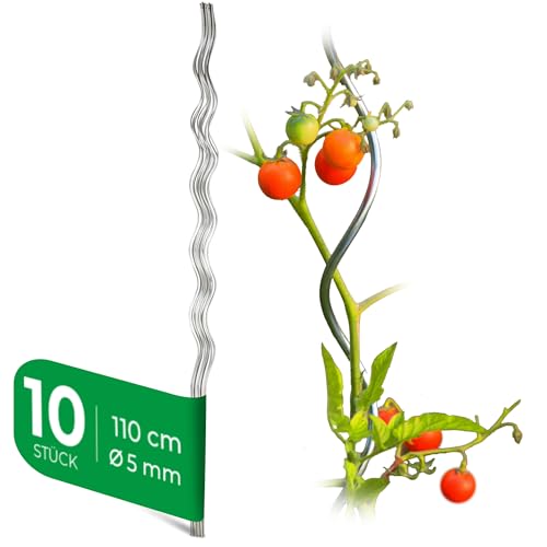 Novatool 10 Stück Tomatenstäbe 110 cm x 5 mm Ø Tomatenspiralstäbe verzinkt Rankstäbe Tomatenstangen 110cm Tomaten Rankhilfe Pflanzstäbe Tomatenstab Pflanzständer Pflanzstecker Tomatenspiralstab