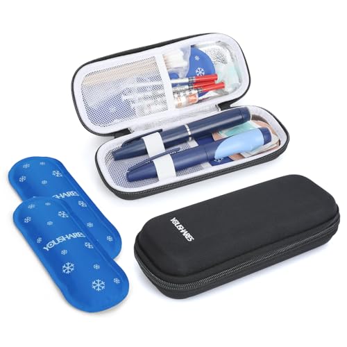 YOUSHARES Insulin Kühltasche - Tragbare TSA Eva Etui für Insulin Pen, Epipen, Insulin und andere Diabetes Zubehör - Mini Medikamente Kühlbox auf Reisen, Klein Isoliertasche mit 2 Kühlakkus (Schwarz)