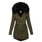 FUPODD Wintermantel Damen Lang Warm Gefüttert Softshellmantel Damen Gefüttert Übergangsmantel Damen Fellimitat Mantel Damen Winter Funktionsparka Damen Winter Trenchcoat Damen Winter Daunenmantel