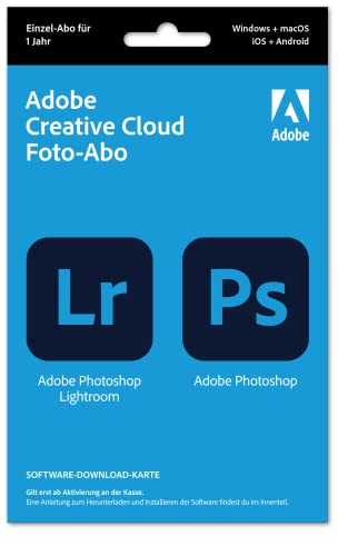 Adobe Creative Cloud Foto-Abo mit 20GB: Photoshop und Lightroom | 1 Jahreslizenz | PC/Mac | Key Card & Download