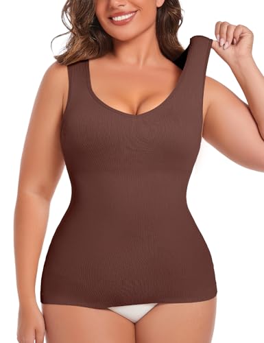 MISS MOLY Shapewear Damen Tanktop Bauch Weg Shape Unterhemd Damen Nahtloses Figurformendes Trägertop Formende Tops Body Shaper Shirt Shaping Hemd (Braun,M)