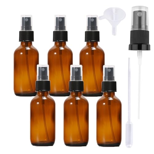 Pecewlos Sprühflasche Glas 60ml, Sprühflasche Klein Glas mit [Zerstäuber], für Ätherisches Öle,Kosmetik, Apotheker, Reinigung,Aromatherapie, Massage, Haare – 6Pcs