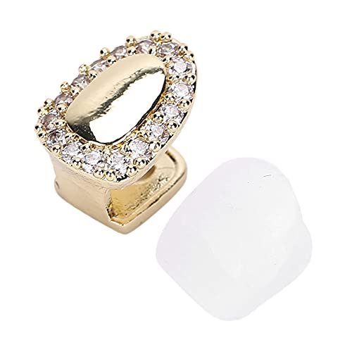 Hip Hop Grillz Zähne, Zähne Grillz Für Männer Frauen Iced Grillz Zähne Grillz Bling Grillz Zähne Dekoration, Einzelzahn Bling Zähne Zubehör Dekoration für Halloween Party (Einzeltür Diamant gold)