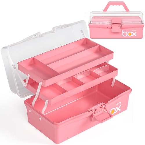 Cisivis 3 Regal Mehrzweck Aufbewahrungsbox, Bastelkoffer Aufbewahrung Kinder, Sortierbox, Organizer Box, Bastelbox, Nähkasten, Toolbox, Angelkoffer, Medizinkoffer - Rosa（30.5CM x 18CM x 15CM）