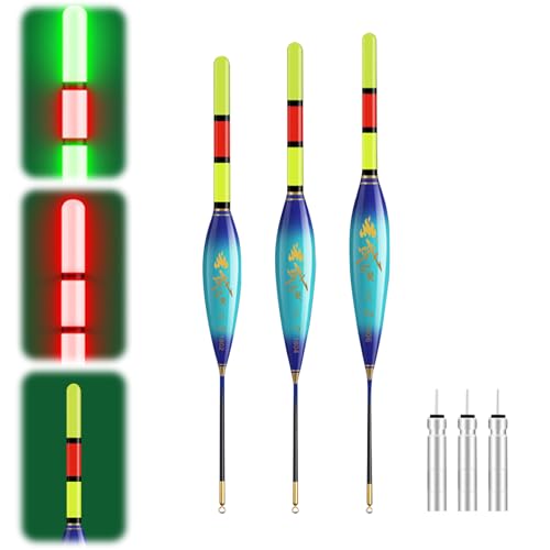 LED Fishing Posen,Nanomaterialien LED Posen Angeln Kann die Farbe ändern,Posen Angel mit Batterie Ladegerät und 3 Stabbatterie Typ CR425,Angel Zubehör Zum Tauchgebiet Angeln Am See (04)