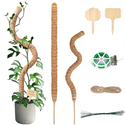 HULAGU 2 Stück 70 cm Moosstab für Monstera Rankhilfe, Pflanzstab Pflanze Rankhilfen Zimmerpflanzen, Biegbar Pflanzenstab, Pflanzstäbe Kokos Pflanzenstütze für Monstera