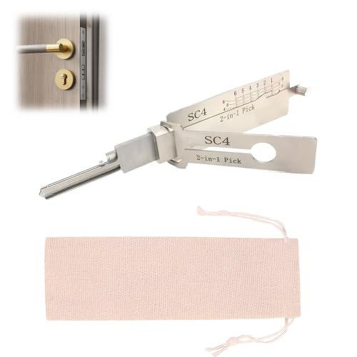 Schlüsseldecoder Aus Edelstahl,Schlüsseldecoder Master Key Decoder,SC4 Edelstahl Schlüssel Decoder Auto Lock Pick Stainless Steel Master Key Decoder mit Aufbewahrungstasche für Türschlösser