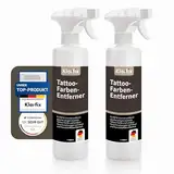 Klarfix Tattoo-Farben-Entferner | Spezialreiniger für Tattoo-Stühle, Arbeitsflächen & Böden | Entfernt Tattoo-Farbe von Vinyl, Kunststoff & Kunstleder | Spezial-Löser für Tattoo-Inks (2x 500ml)