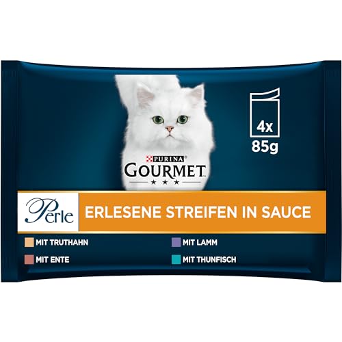 Gourmet PURINA GOURMET Perle Erlesene Streifen Katzenfutter nass, Sorten-Mix, 12er Pack (12 x 4 Beutel à 85g)