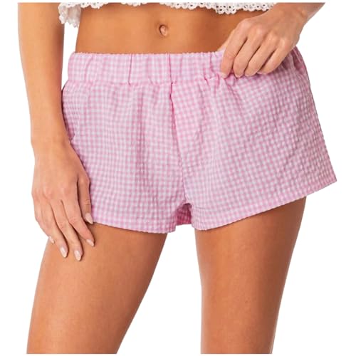 FASLOLSDP Karierte Shorts Damen, Hose Schwarz Damen, Lockere High Waist Kurze Hose Baggy Bequem Sommerhose LäSsige Stretch Strandshorts Luftige Atmungsaktiv Sweatpants Festlich Hotpants