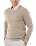 COOFANDY Herren Pullover mit Rundhals-Ausschnitt Feinstrickpullover Herren Slim Fit Strickpullover Leichte Crewneck Sweater Kamel M