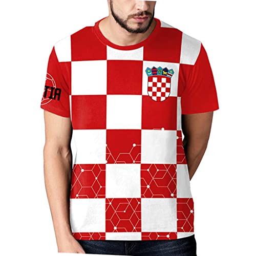 YuanDiann 2022 Katar Fußball Weltmeisterschaft T-Shirt 3D Drucken Nationalflagge Kurzarm Rundhalsausschnitt Fanshirt Sport Casual Atmungsaktiv Trikots Shirt für Erwachsene und Kinder Kroatien 3# L