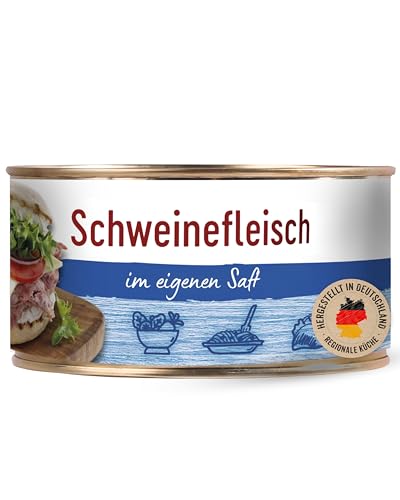 DREISTERN Schweinefleisch im eigenen Saft 300g I Mit Schweineschwarte I Herzhafte Spezialität in recyclebarer Konservendose I Lange Haltbarkeit dank natürlicher Konservierung I Hausmacher Qualität