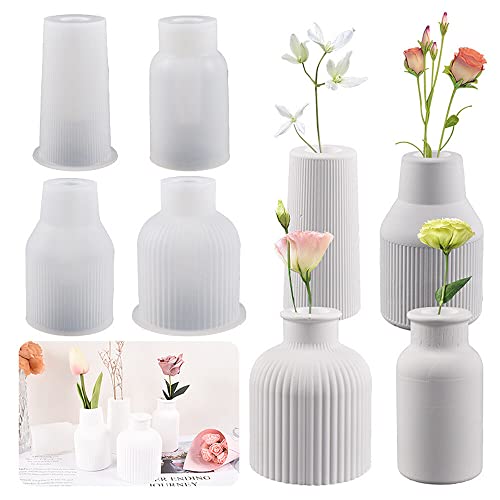 CJBIN 4 Stück Vase Silikonform, Vase Gießformen Silikon, Raysin Gießformen DIY Blumenvasen Silikonformen Gießformen, Epoxidharz Formen für die Herstellung von Blumenvase und Heimdekoration